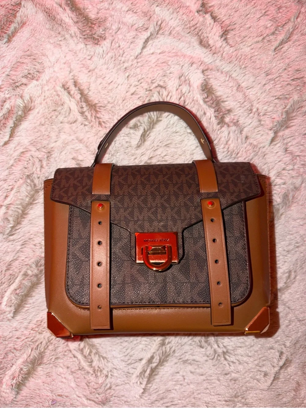 Michael Kors Brown/Tan Logo Top-Handle Satchel